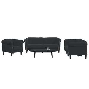 vidaXL Set de canapele, 3 piese, negru, catifea imagine