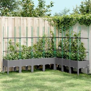 vidaXL Jardinieră de grădină cu spalier gri deschis 200x160x142, 5cm PP imagine