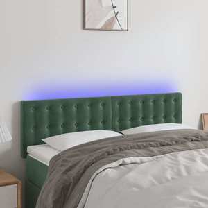 vidaXL Tăblie de pat cu LED, verde închis, 144x5x78/88 cm, catifea imagine