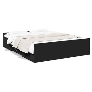vidaXL Cadru de pat cu sertare, negru, 160x200 cm, lemn prelucrat imagine