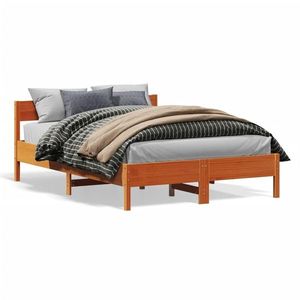 vidaXL Cadru de pat cu tăblie, maro ceruit, 150x200 cm, lemn masiv pin imagine