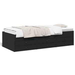vidaXL Cadru pat de zi cu sertare, negru, 90x190 cm, lemn prelucrat imagine