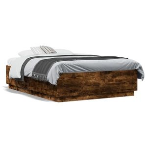 vidaXL Cadru de pat, stejar afumat, 120x190 cm, lemn prelucrat imagine