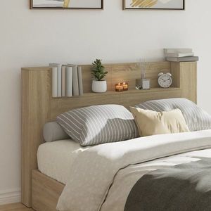 vidaXL Tăblie de pat cu dulap și LED, stejar sonoma, 160x16, 5x103, 5 cm imagine