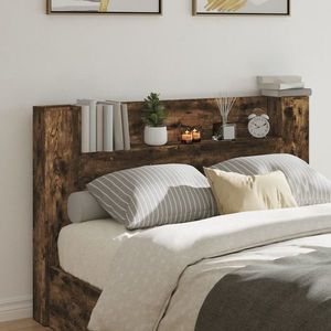 vidaXL Tăblie de pat cu dulap și LED, stejar fumuriu, 160x16, 5x103, 5cm imagine