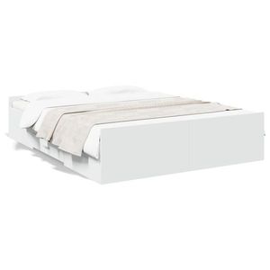 vidaXL Cadru de pat cu sertare, alb, 160x200 cm, lemn prelucrat imagine
