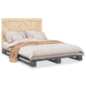 vidaXL Cadru de pat cu tăblie, gri, 160x200 cm, lemn masiv de pin imagine