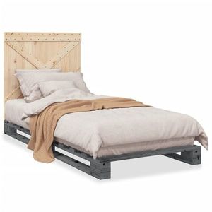 vidaXL Cadru de pat cu tăblie, gri, 90x200 cm, lemn masiv de pin imagine