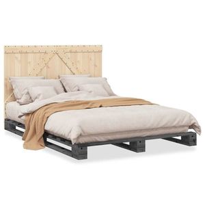 vidaXL Cadru de pat cu tăblie, gri, 160x200 cm, lemn masiv de pin imagine