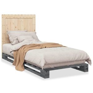 vidaXL Cadru de pat cu tăblie, gri, 90x200 cm, lemn masiv de pin imagine