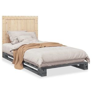 vidaXL Cadru de pat cu tăblie, gri, 100x200 cm, lemn masiv de pin imagine