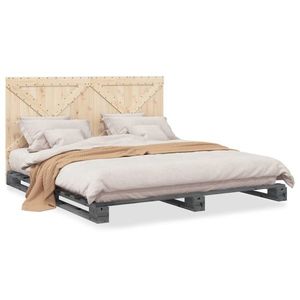 vidaXL Cadru pat cu tăblie 200x200 cm, gri, lemn masiv de pin imagine