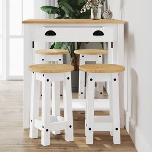 vidaXL Set mobilier de bar, 5 piese, alb, lemn masiv de pin imagine