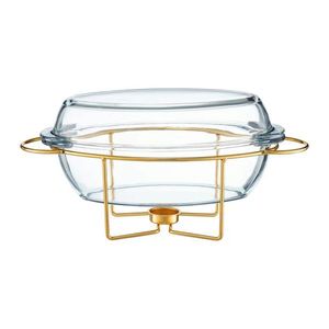 Chafing dish / Vas termorezistent cu incalzitor Saule, Ambition, 4.5L (1, 7+2, 8L) , sticla, suport auriu imagine