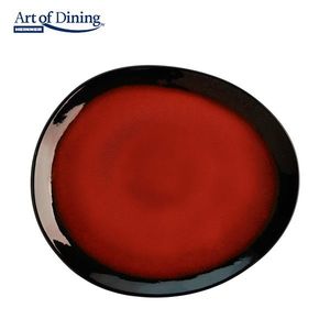 Set 4 farfurii ovale Vulcano, 21.6 cm, ceramica, rosu/negru imagine