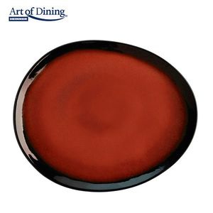 Set 4 farfurii ovale Vulcano, 28.3 cm, ceramica, rosu/negru imagine