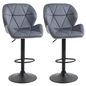 Set 2 scaune de bar, rotative, inaltime reglabila, Suport pentru picioare, Baza rotunda, gri 51.5x57.5x93-114.5cm HOMCOM | Aosom RO imagine