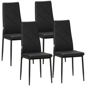 Set de 4 scaune de sufragerie cu spatar inalt HOMCOM, scaune moderne din piele artificiala si otel, 41x50x97cm, negru | Aosom RO imagine