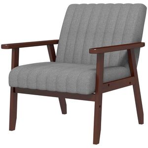 HOMCOM Fotoliu tip scaun din material, Fotoliu cu tapisare moderna pentru dormitor, sufragerie, Sezlong capitonat cu picioare din lemn, Gri imagine