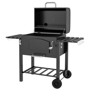Outsunny Charcoal BBQ Grill and Smoker Combo w/ Adjustable Height, Folding Shelves, Thermometer, and Wheels imagine