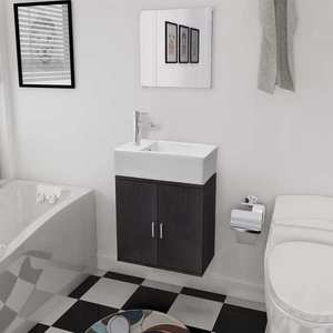 vidaXL Set mobilier baie format din 3 piese cu chiuvetă inclusă, Negru imagine
