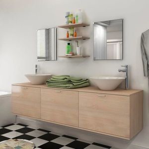 vidaXL Set mobilier baie 10 piese cu chiuvete și robinete incluse, Bej imagine