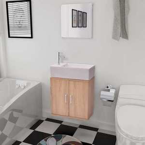 vidaXL Set mobilier baie format din 3 piese cu chiuvetă inclusă, Bej imagine