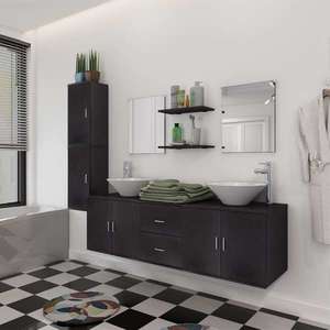 vidaXL Set mobilier baie 11 piese, chiuvete și robinete incluse, negru imagine