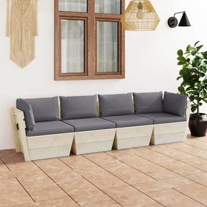 vidaXL Canapea de grădină din paleți, 4 locuri, cu perne, lemn molid imagine