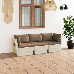 vidaXL Canapea de grădină din paleți, 3 locuri, cu perne, lemn molid imagine