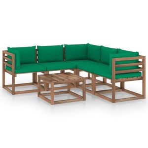 vidaXL Set mobilier de grădină cu perne verzi, 6 piese lemn pin tratat imagine