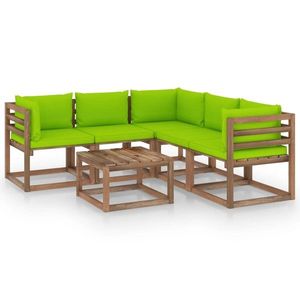 vidaXL Set mobilier de grădină cu perne verzi, 6 piese lemn pin tratat imagine