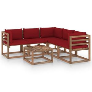 vidaXL Set mobilier de grădină perne roșu vin, 6 piese lemn pin tratat imagine