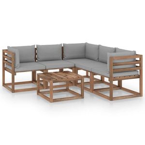 vidaXL Set mobilier de grădină cu perne gri, 6 piese, lemn pin tratat imagine