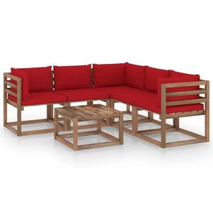 vidaXL Set mobilier de grădină cu perne roșii, 6 piese lemn pin tratat imagine