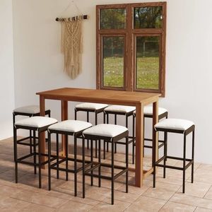 vidaXL Set mobilier bar de grădină cu perne, 9 piese, maro imagine