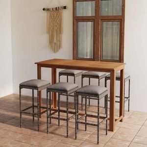 vidaXL Set mobilier de bar de grădină cu perne, 7 piese, gri imagine
