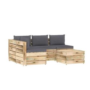 vidaXL Set mobilier de grădină cu perne, 5 piese, lemn verde tratat imagine