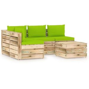 vidaXL Set mobilier grădină, 5 piese, cu perne, verde, lemn impregnat imagine