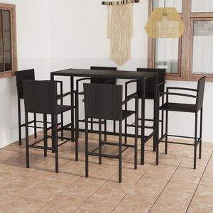 vidaXL Set de mobilier, 7 piese, negru, oțel și sticlă securizată imagine