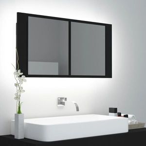 vidaXL Dulap de baie cu oglindă și LED, negru, 90x12x45 cm acril imagine