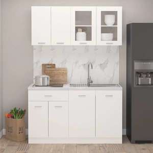 vidaXL Set dulapuri de bucătărie, 4 piese, alb, lemn prelucrat imagine