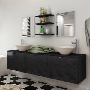 vidaXL Set mobilier baie 10 piese, chiuvete și robinete incluse, negru imagine