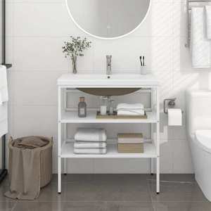 vidaXL Cadru lavoar baie cu chiuvetă încorporată, alb, fier imagine