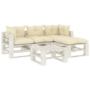 vidaXL Set mobilier de grădină din paleți cu perne crem, 5 piese, lemn imagine