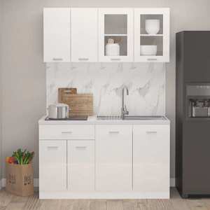 vidaXL Set dulapuri bucătărie, 4 piese, alb extralucios lemn prelucrat imagine