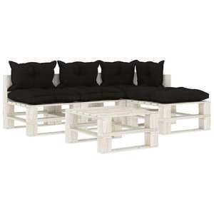vidaXL Set mobilier grădină din paleți cu perne negre, 5 piese, lemn imagine