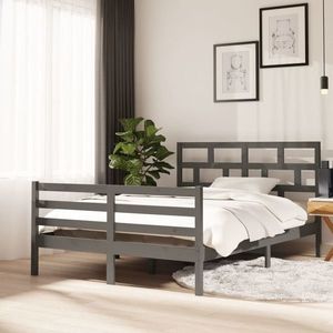 vidaXL Cadru de pat, gri, 140x200 cm, lemn masiv de pin imagine