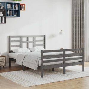 vidaXL Cadru de pat, gri, 140x200 cm, lemn masiv imagine