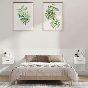 vidaXL Tăblie de pat cu dulapuri, alb extralucios, lemn prelucrat imagine